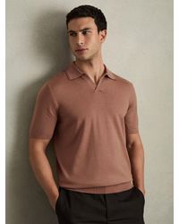 Reiss - Duchie - Dusty Blush Pink Merino Wool Open-collar Polo Shirt, Xxl - Lyst