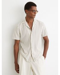 Reiss - Multi Textured-Stripe Cuban-Collar Shirt Cotton-Blend - Lyst