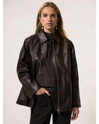 Reiss - Layla - Chocolate Brown Longline Leather Jacket, Us 14 - Lyst