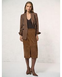 Reiss - Suede Straight-Fit Midi Skirt - Lyst