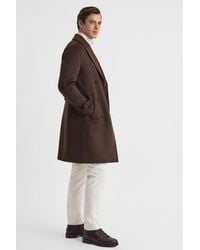 Reiss - Claim - Mahogany Wool Blend Double Breasted Coat - Lyst