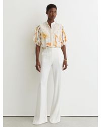 Reiss - Louisa - Ivory/pink Floral-print Lace-trim Blouse, Us 6 - Lyst