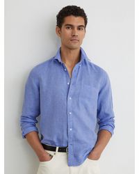Reiss - Queens - Buddy Blue Linen Regular-fit Button-down Shirt, Xs - Lyst