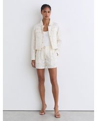 Reiss - Lori - White Collared Lace Press-stud Jacket, Us 10 - Lyst