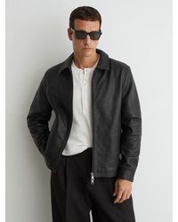 Reiss - Leather Collared Zip-Through Jacket - Lyst