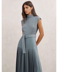 Reiss - Pleated Roll Neck Belted Midi Dress - Lyst