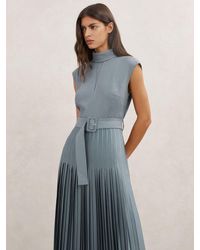 Reiss - Roll-Neck Belted Pleated Midi Dress - Lyst