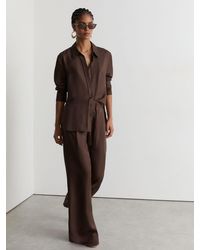 Reiss - Aliana - Mocha Brown Silk Jacquard Wide-leg Trousers, Us 4 L - Lyst