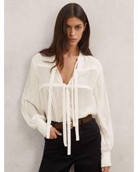 Reiss - Tie-Detail Shadow-Stripe Blouse - Lyst