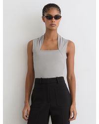 Reiss - Harri - Grey Square-neck Ruched Sleeveless Top, Us 6 - Lyst