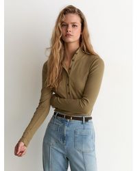 Reiss - Ida - Khaki Green Cotton-stretch Funnel-neck Top, Xl (us 16-18) - Lyst