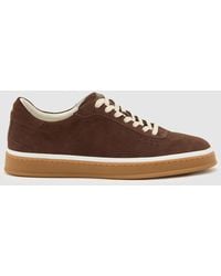 Reiss - Suede - Chocolate Brown Anders Suede Suede Perforated-detail Trainers, Us 11 (uk 10) - Lyst
