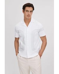 Reiss - Arlington - White/sage Mercerised Cotton Embroidered Shirt - Lyst