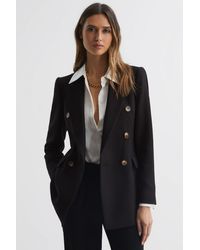 Reiss - Laura - Black Double Breasted Twill Blazer, Us 14 - Lyst