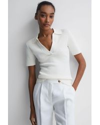 Reiss - Devin - Ivory Devin V-neck Collared Knit Top, M - Lyst