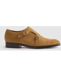 Reiss - Amalfi - Stone Suede Double Monk Strap Shoes - Lyst