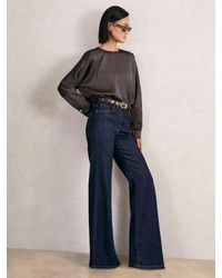 Reiss - Satin Button-Back Long-Sleeve Top - Lyst