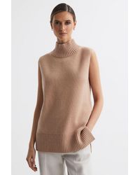 Reiss - Gazelle - Camel Casual Wool-cashmere Funnel Neck Sleeveless Top, M - Lyst
