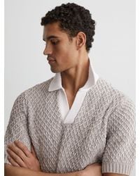 Reiss - Stitch-Detail Open-Collar Knit Polo Shirt - Lyst