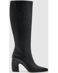 Reiss - Leather Knee-High Block-Heel Boots - Lyst
