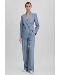 Reiss - June - Blue Double Breasted Suit Blazer With Tm Fibers - Lyst