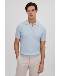 Reiss - Pascoe - Soft Blue Textured Modal Blend Polo Shirt, L - Lyst