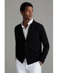 Reiss - Forbes - Black Merino Wool Button-through Cardigan - Lyst