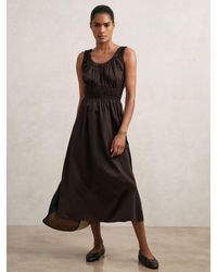 Reiss - Cotton Shirred Craft-Stitch Midi Dress - Lyst