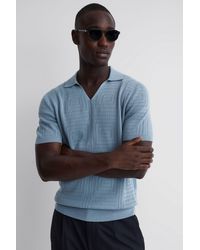Reiss - Thames - Porcelain Blue Slim Fit Knitted Cotton Shirt - Lyst