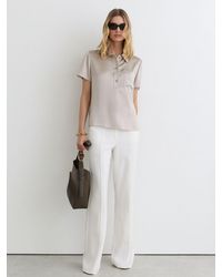 Reiss - Polly - Light Grey Silk Half-button Short-sleeve Shirt, Us 0 - Lyst