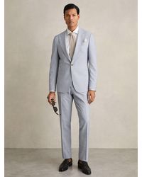 Reiss - Sb - Soft Blue Belmont Sb Single-breasted Textured Blazer Slim-fit With Wool, Us 40 - Lyst