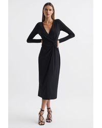 Reiss - Tenaya - Black Halston Crystal Jersey Midi Dress, Us 6 - Lyst