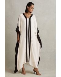 Reiss - Emersyn - Cream/black Colourblock Draped Maxi Dress - Lyst