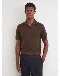 Reiss - Duchie - Chocolate Brown Merino Wool Open-collar Polo Shirt, L - Lyst