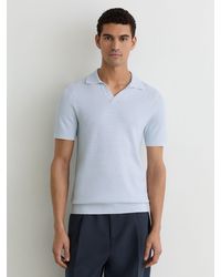Reiss - Redbury - Soft Blue Open-collar Textured-knit Polo Shirt, M - Lyst