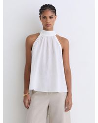 Reiss - Linen Sleeveless Scarf-Neck Top - Lyst