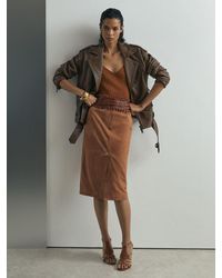 ATELIER - Suede Pencil Midi Skirt - Lyst