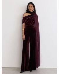 Reiss - Velvet Drape-Detail One-Shoulder Jumpsuit - Lyst