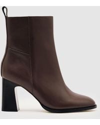 Reiss - Leather Block-Heel Ankle Boots - Lyst