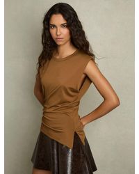 Reiss - Sadie - Ochre Shoulder-pad Ruched Jersey Top, M (us 8-10) - Lyst