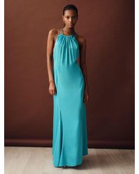 Reiss - Tallie - Blue Satin Halterneck Maxi Dress, Us 12 - Lyst