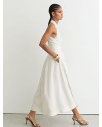Reiss - Sleeveless Tie-Front Midi Dress With Linen - Lyst