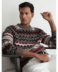 Reiss - Wool-Blend Tweed-Jacquard Crew-Neck Jumper - Lyst