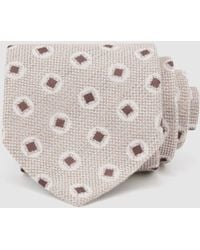 Reiss - Vito - Oatmeal / Chocolate Brown Cotton-silk Square Medallion-print Tie, One - Lyst