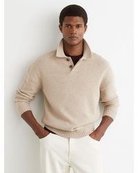 Reiss - Elm - Oatmeal Wool-blend Half-button Polo Jumper, M - Lyst