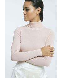 ATELIER - Pink Cashmere Roll Neck Top - Lyst