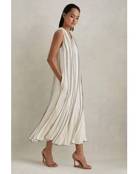 Reiss - Sarah - Ivory Contrast Ruffle Midi Dress, Us 10 - Lyst