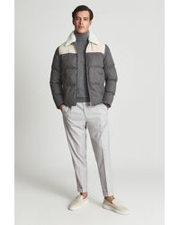 Reiss - Ball - Grey Leather-trimmed Quilted Jacket, Uk X-large - Lyst