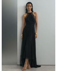 ATELIER - Lace-trim Sheer Maxi Black Dress - Lyst