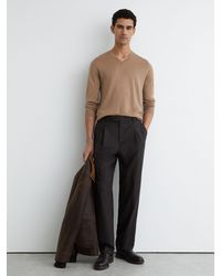 Reiss - Earl - Camel Brown Merino Wool V-neck Jumper, Xxl - Lyst